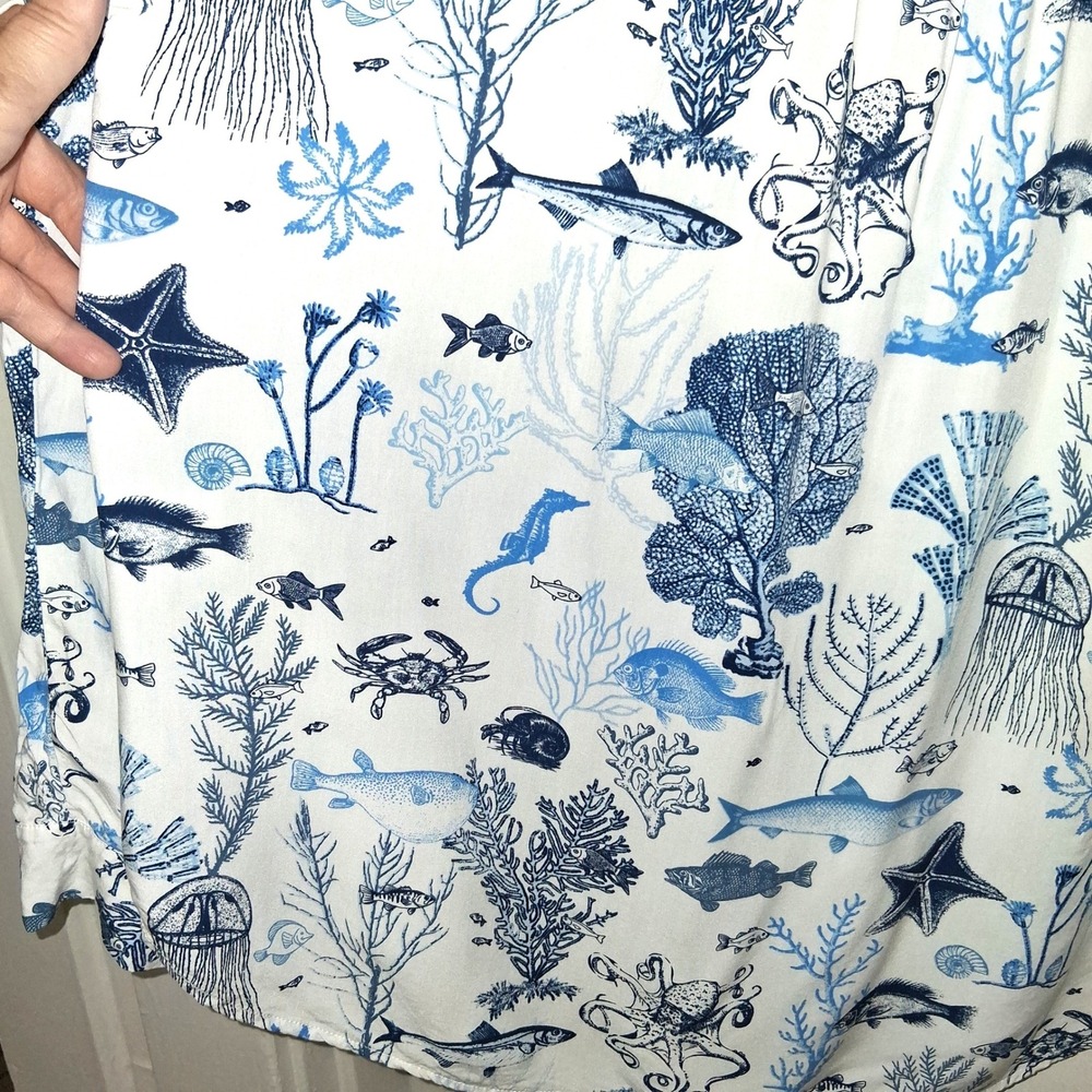 Jane + Delancey Womens Blue Sea Life Print Rayon Button Down Shirt Size Medium - Picture 13 of 16